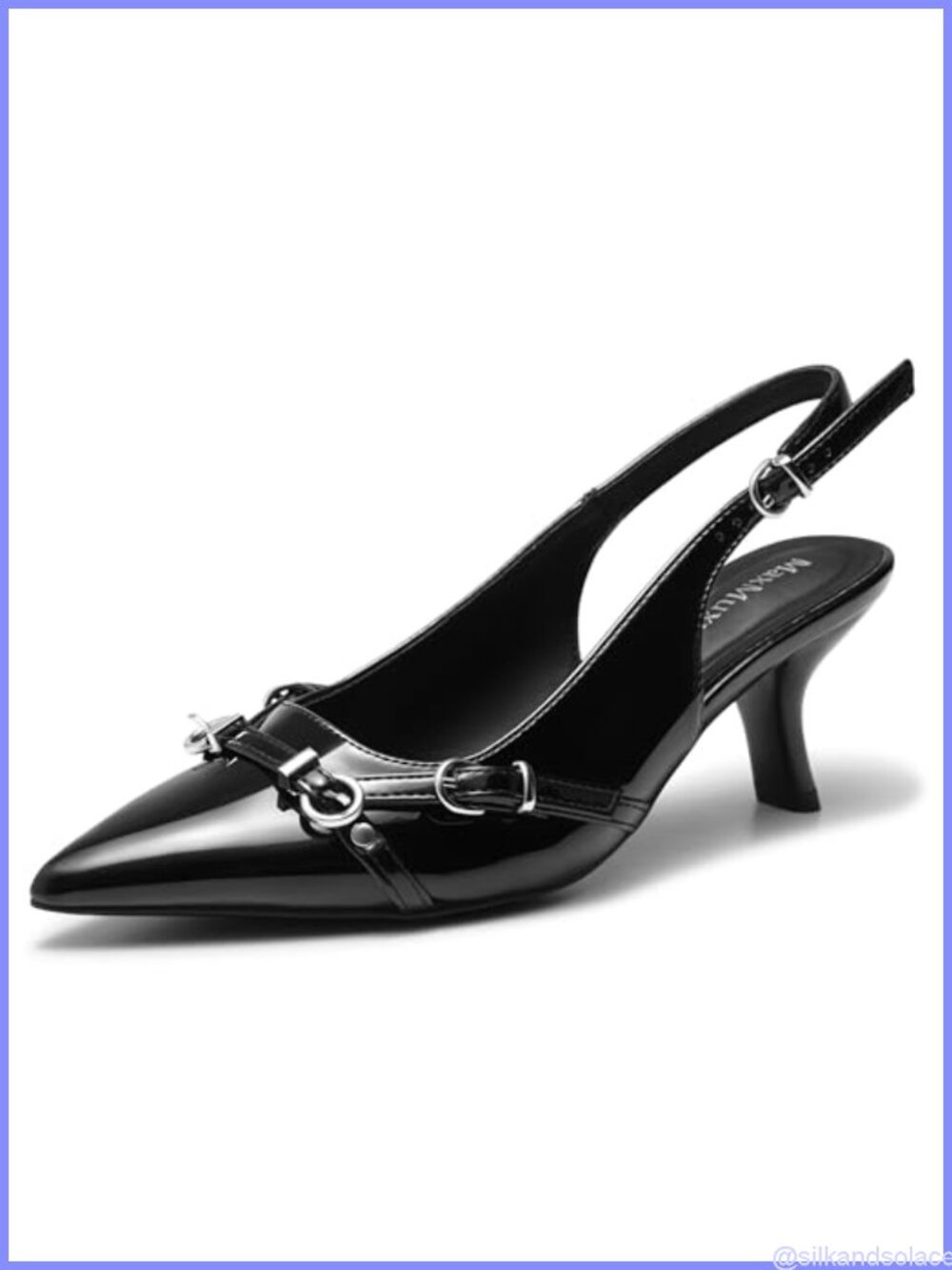 Kitten Heel Pointed Toe Slingback Pumps with Buckle